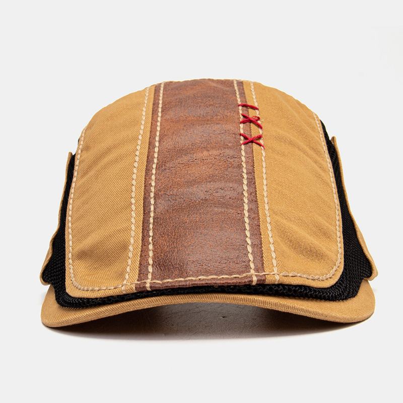 Mannen Katoen Hand Hechtdraad Mesh Ademend Casual Zonnescherm Baret Cap Platte Hoed
