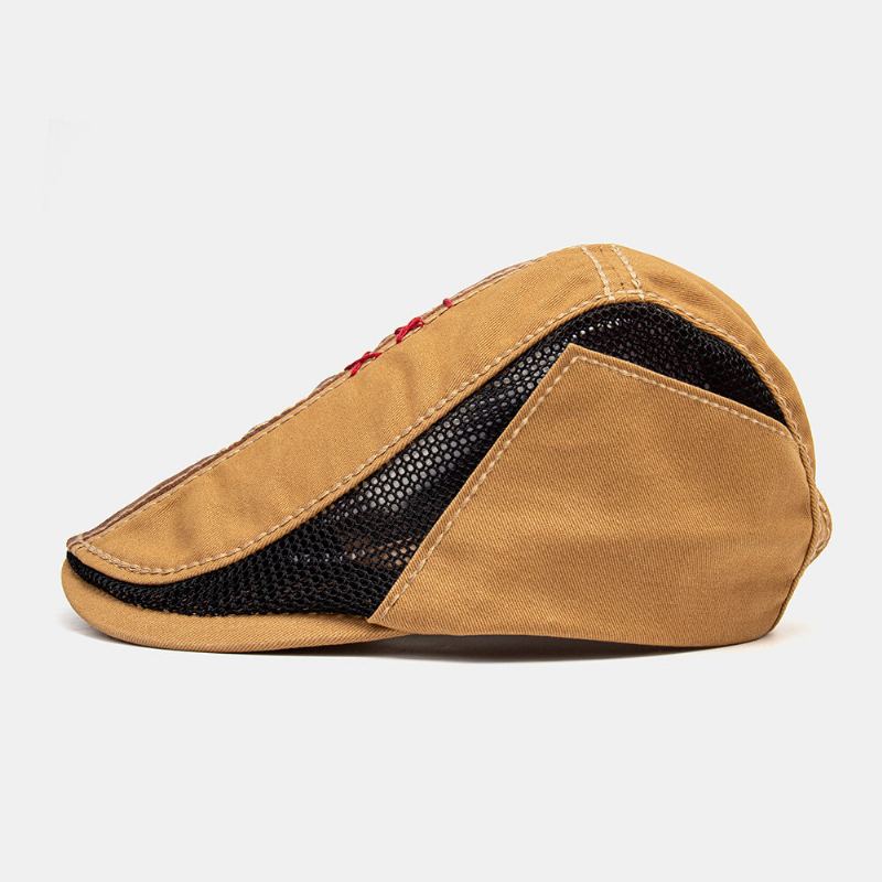 Mannen Katoen Hand Hechtdraad Mesh Ademend Casual Zonnescherm Baret Cap Platte Hoed