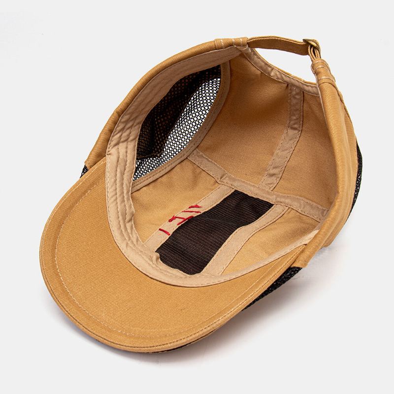 Mannen Katoen Hand Hechtdraad Mesh Ademend Casual Zonnescherm Baret Cap Platte Hoed
