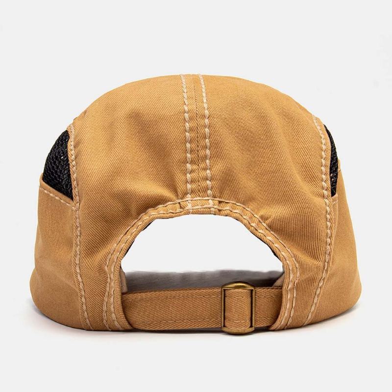 Mannen Katoen Hand Hechtdraad Mesh Ademend Casual Zonnescherm Baret Cap Platte Hoed