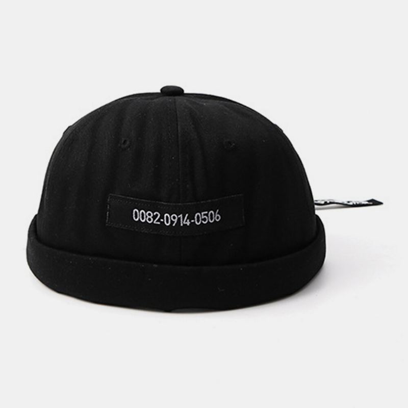Mannen Katoen Nummers Slogan Patch Straat Retro Brimless Beanie Landlord Cap Skull Cap
