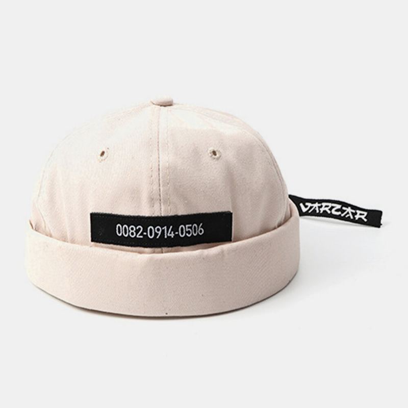 Mannen Katoen Nummers Slogan Patch Straat Retro Brimless Beanie Landlord Cap Skull Cap