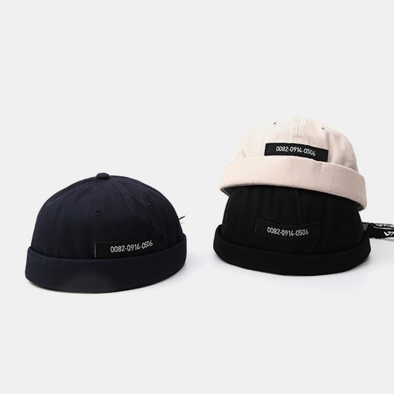 Mannen Katoen Nummers Slogan Patch Straat Retro Brimless Beanie Landlord Cap Skull Cap
