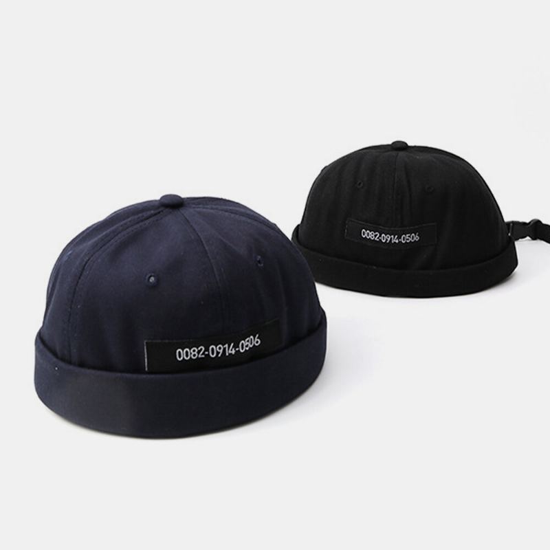 Mannen Katoen Nummers Slogan Patch Straat Retro Brimless Beanie Landlord Cap Skull Cap
