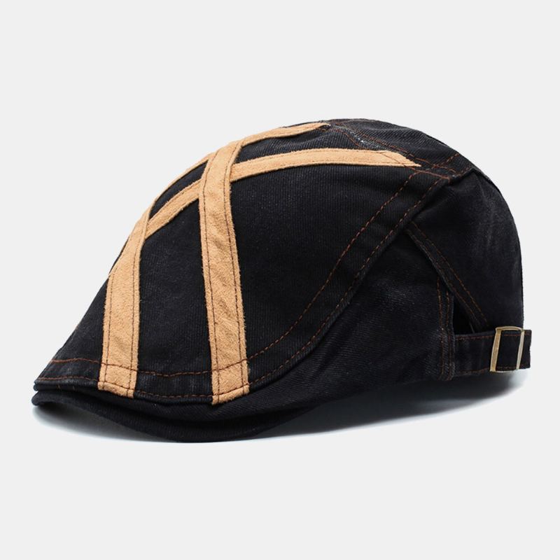 Mannen Katoen Patchwork Retro Zonnebrandcrème Zonnescherm Baret Cap Forward Cap Platte Hoed