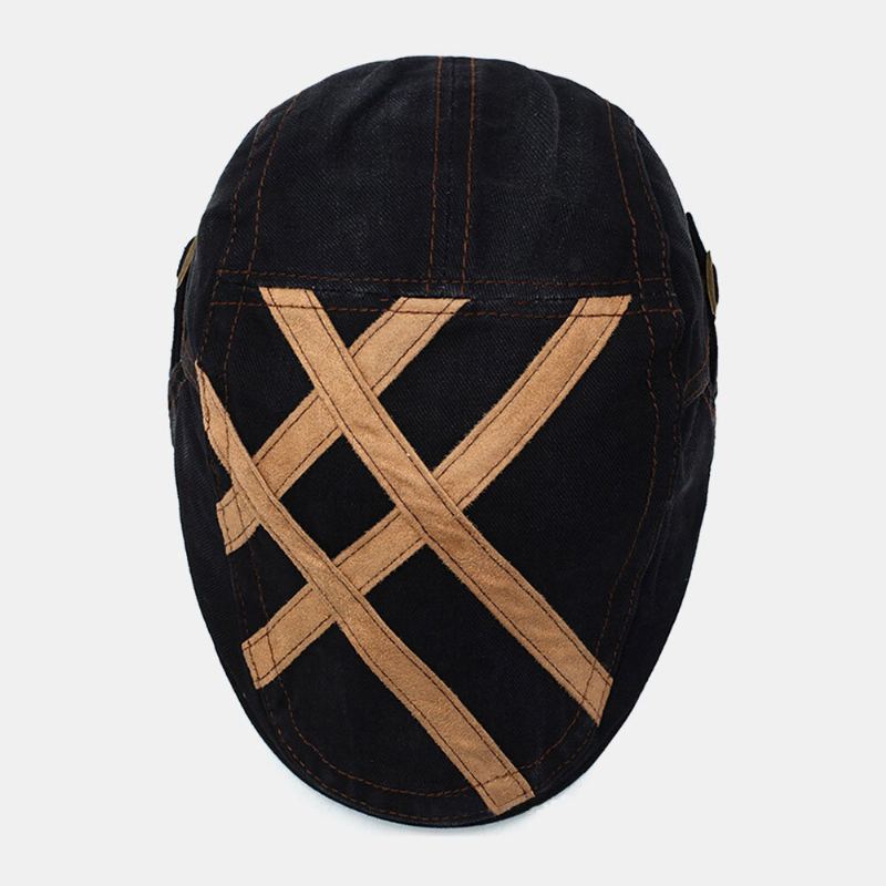 Mannen Katoen Patchwork Retro Zonnebrandcrème Zonnescherm Baret Cap Forward Cap Platte Hoed