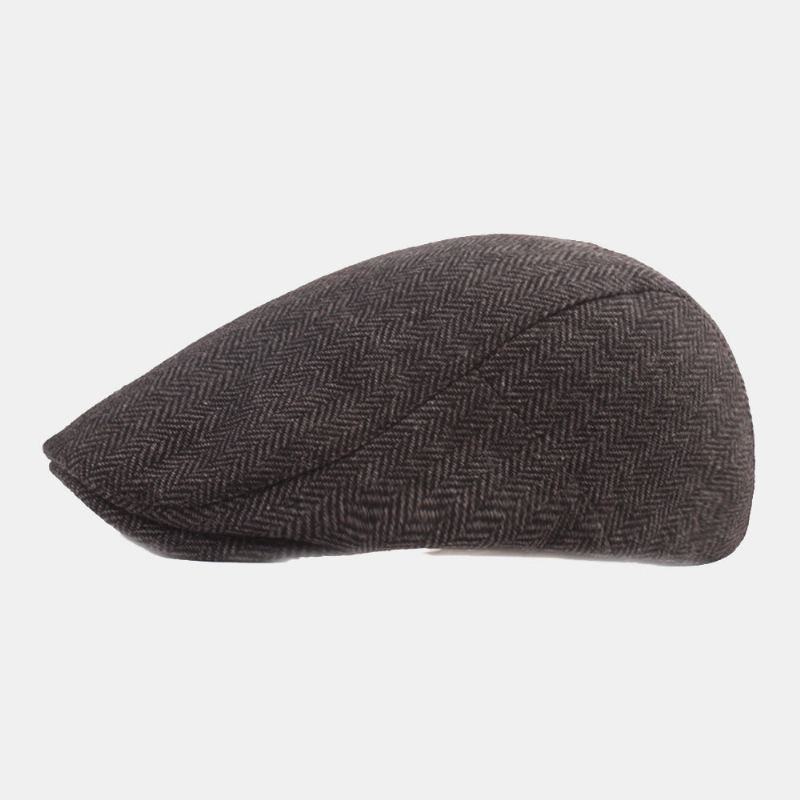 Mannen Katoen Visgraatpatroon Warmte Driver Hat Casual Verstelbare Zonnescherm Forward Hat Baret Platte Cap