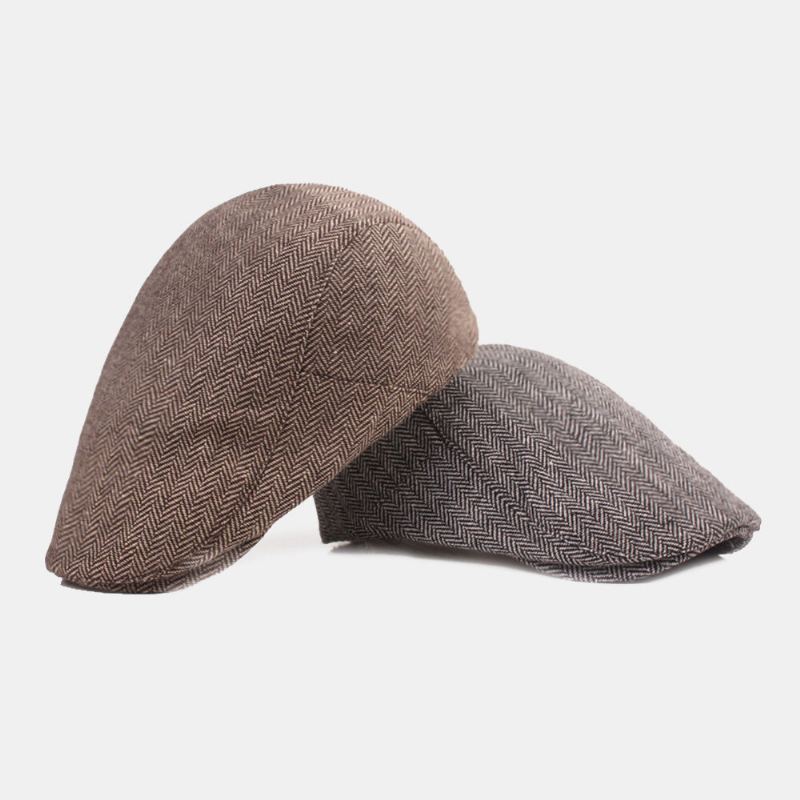 Mannen Katoen Visgraatpatroon Warmte Driver Hat Casual Verstelbare Zonnescherm Forward Hat Baret Platte Cap