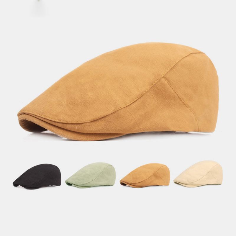 Mannen Katoenen Baret Cap Effen Kleur Verstelbare Casual Retro Zonnescherm Forward Cap Platte Hoed