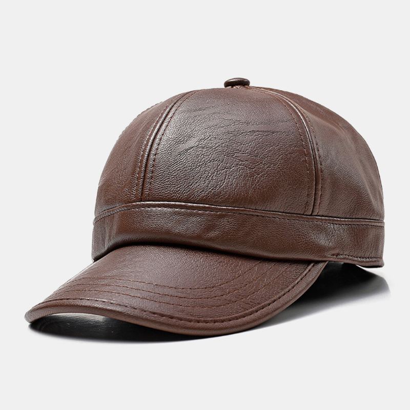 Mannen Oorklep Hoed Retro Pu Leer Winter Ingebouwde Oorbeschermers Winddicht Koude Bescherming Baseball Cap