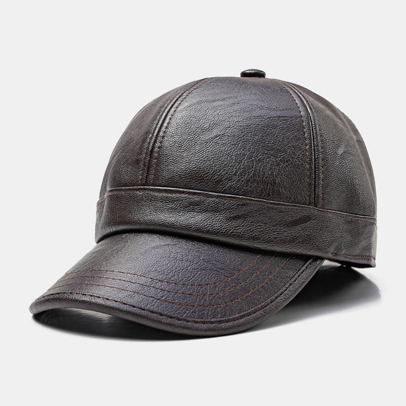 Mannen Oorklep Hoed Retro Pu Leer Winter Ingebouwde Oorbeschermers Winddicht Koude Bescherming Baseball Cap