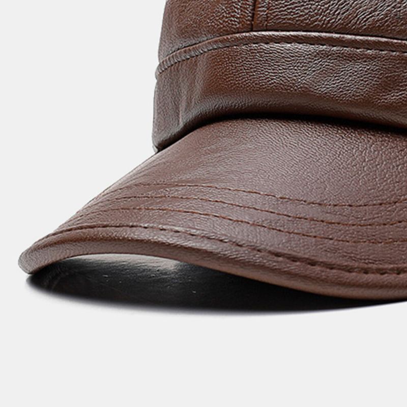 Mannen Oorklep Hoed Retro Pu Leer Winter Ingebouwde Oorbeschermers Winddicht Koude Bescherming Baseball Cap