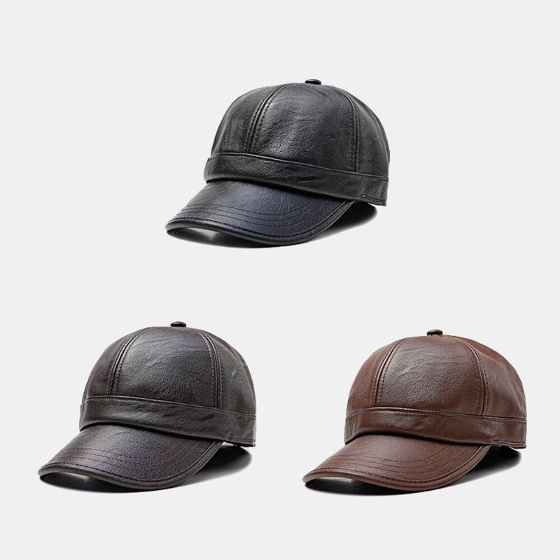 Mannen Oorklep Hoed Retro Pu Leer Winter Ingebouwde Oorbeschermers Winddicht Koude Bescherming Baseball Cap