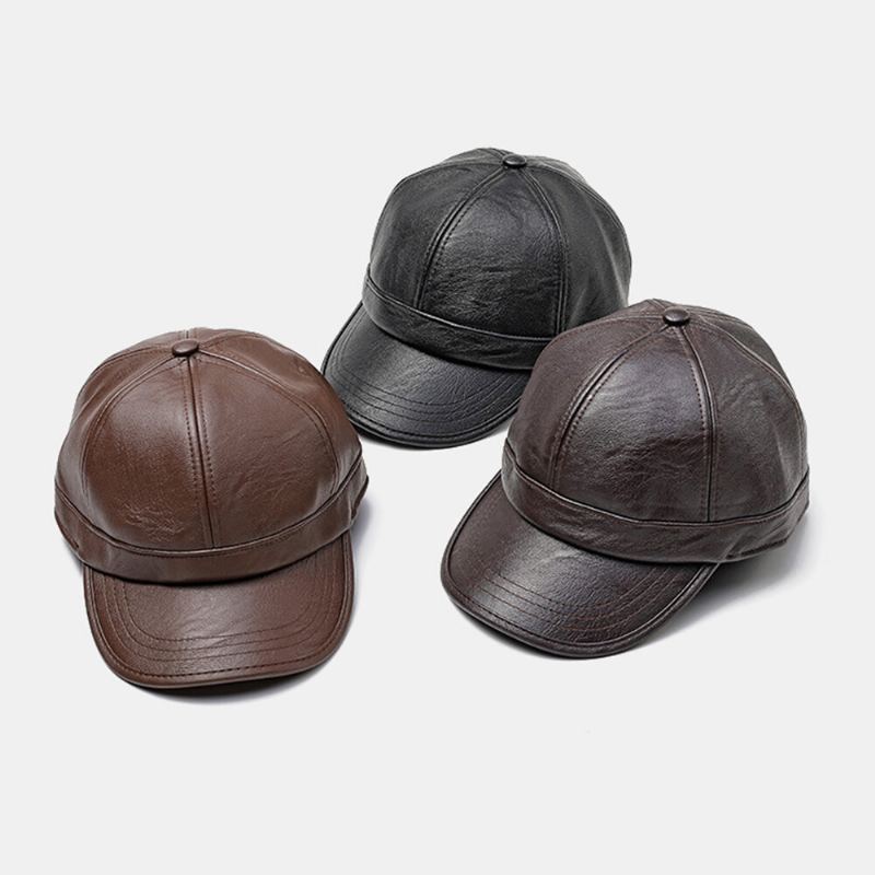 Mannen Oorklep Hoed Retro Pu Leer Winter Ingebouwde Oorbeschermers Winddicht Koude Bescherming Baseball Cap