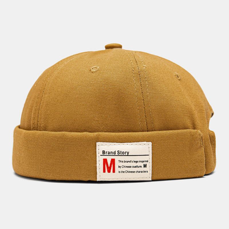 Mannen Verhuurder Cap Katoen Koepel Brief Patch Mode Brimless Beanie Skull Cap