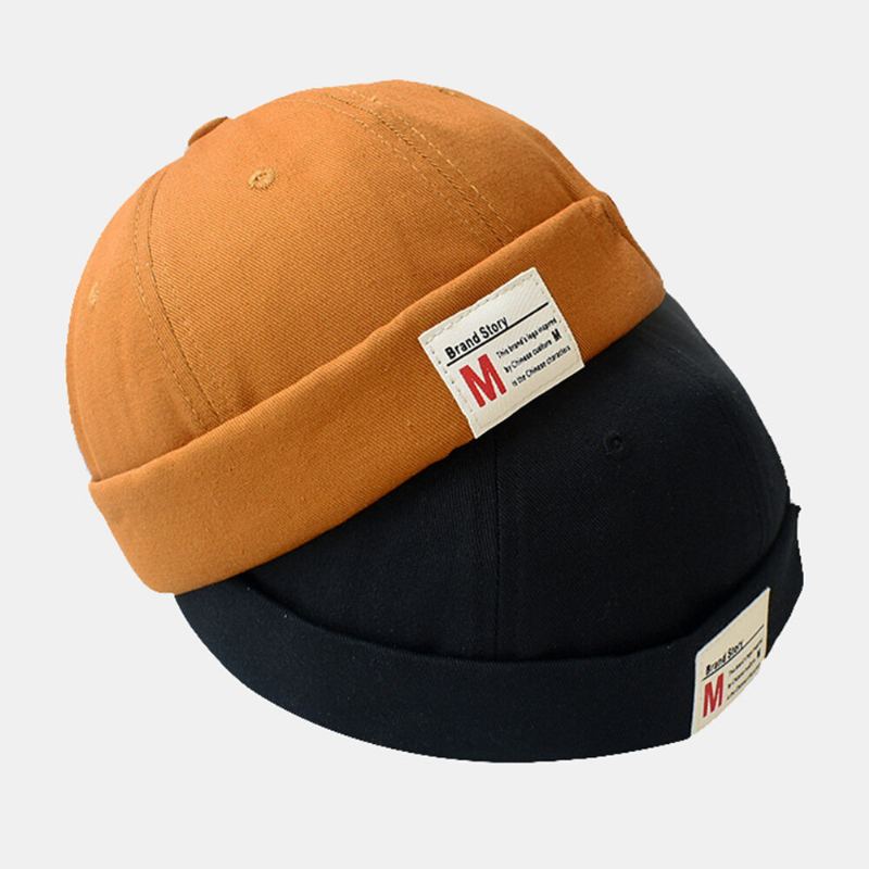 Mannen Verhuurder Cap Katoen Koepel Brief Patch Mode Brimless Beanie Skull Cap