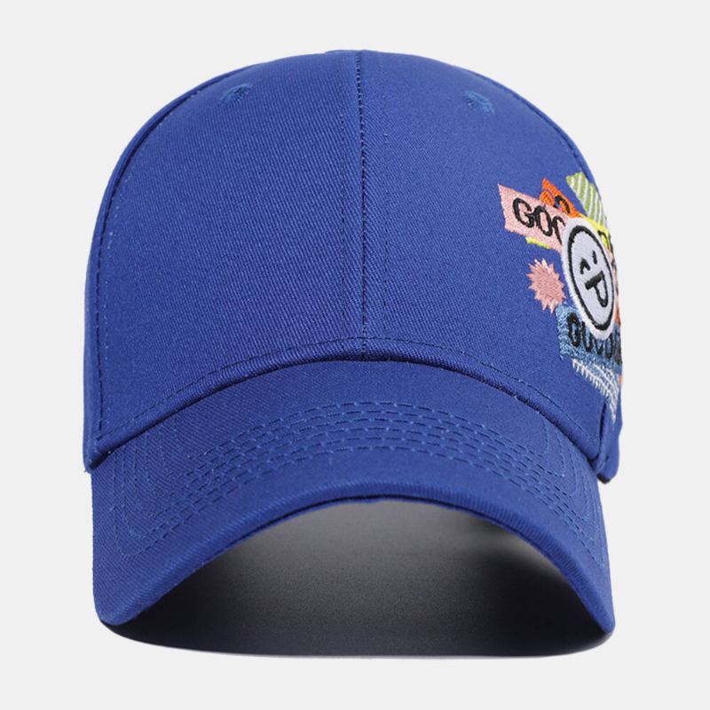 Unisex Katoen Effen Kleur Glimlach Gezicht Brief Patroon Borduurwerk Zonnebrandcrème Mode Baseball Cap