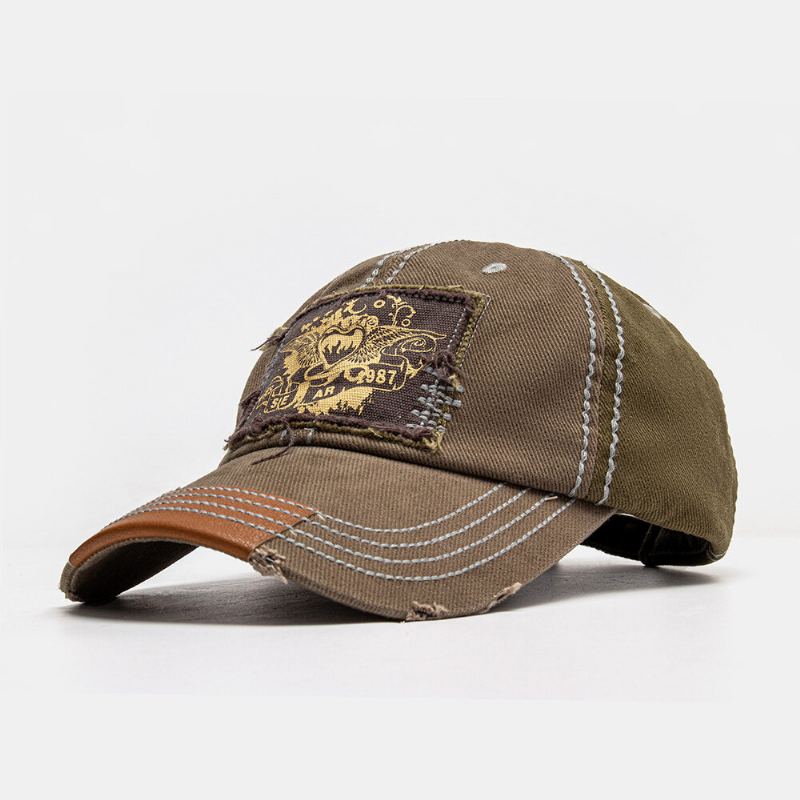 Unisex Katoen Gewassen Oude Patch Kleurblok Zweetabsorberende Ademende Baseballcap