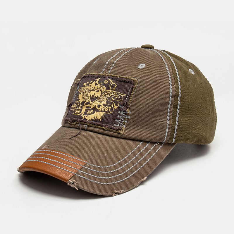 Unisex Katoen Gewassen Oude Patch Kleurblok Zweetabsorberende Ademende Baseballcap