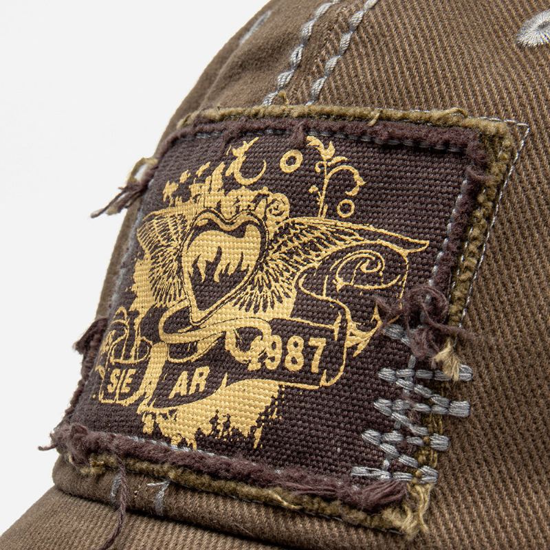 Unisex Katoen Gewassen Oude Patch Kleurblok Zweetabsorberende Ademende Baseballcap