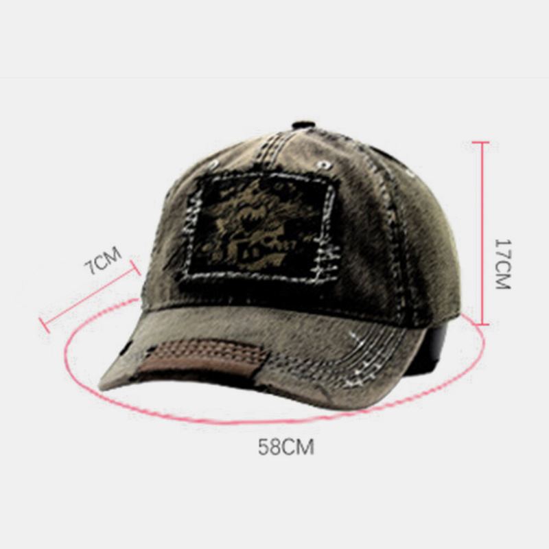 Unisex Katoen Gewassen Oude Patch Kleurblok Zweetabsorberende Ademende Baseballcap