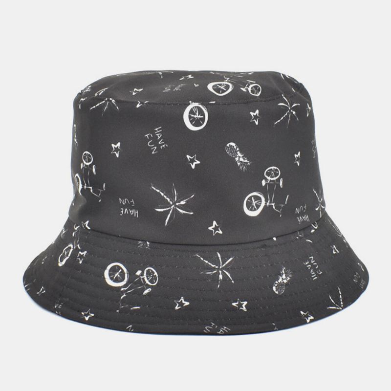 Unisex Katoen Letter Cartoon Patroon Afdrukken Dubbelzijdig Draagbare Emmer Hoed