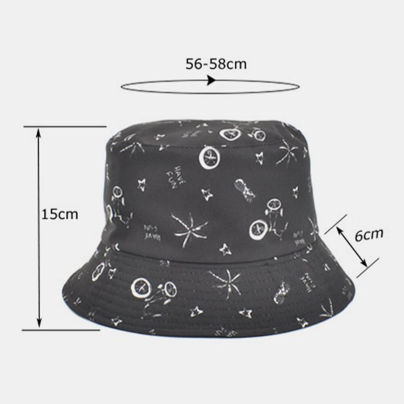 Unisex Katoen Letter Cartoon Patroon Afdrukken Dubbelzijdig Draagbare Emmer Hoed