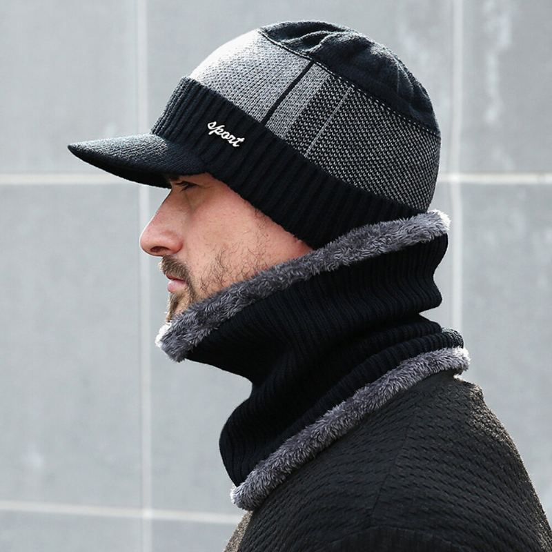 Unisex Katoen Outdoor Warm Pluche Winter Sjaals Gebreide Hoeden Platte Hoeden