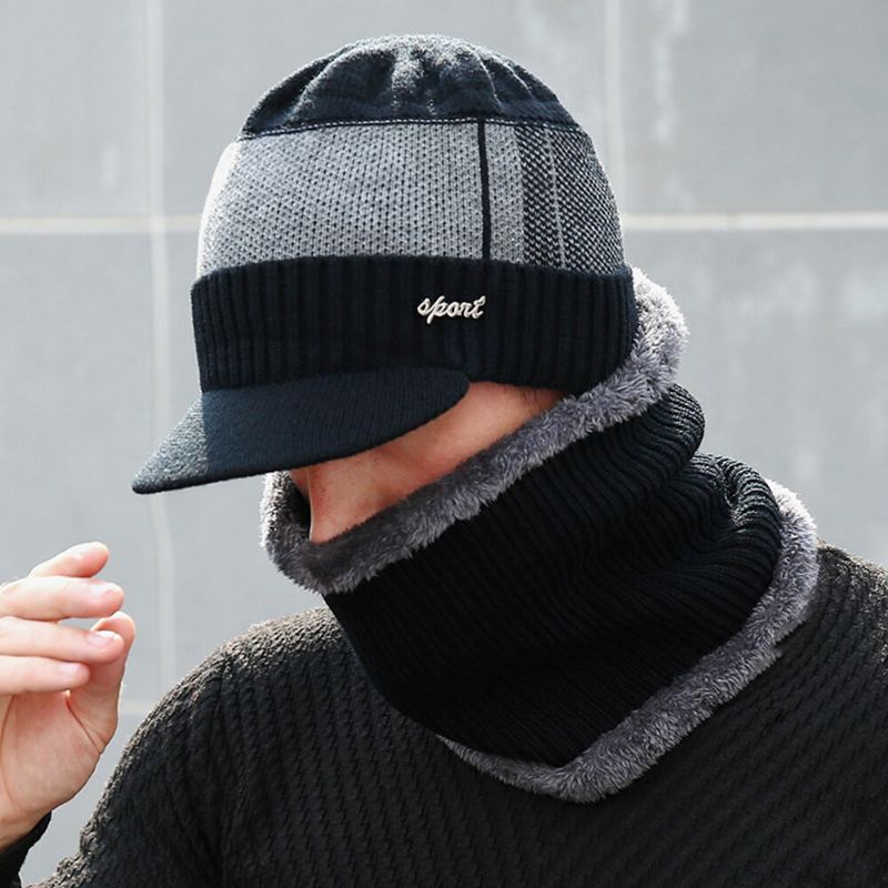 Unisex Katoen Outdoor Warm Pluche Winter Sjaals Gebreide Hoeden Platte Hoeden