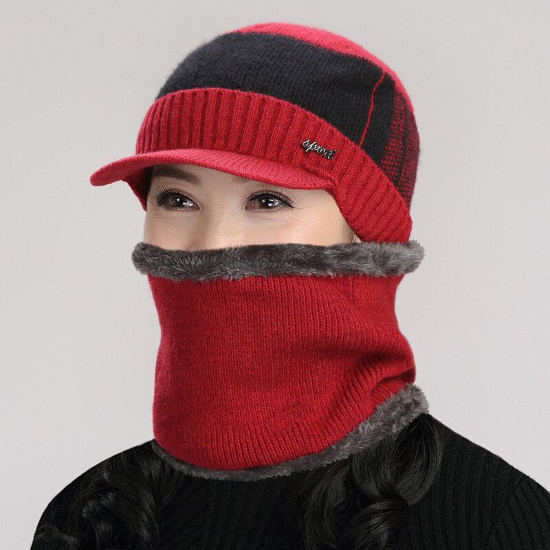 Unisex Katoen Outdoor Warm Pluche Winter Sjaals Gebreide Hoeden Platte Hoeden