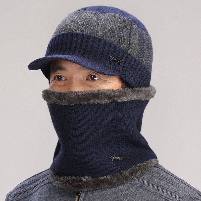 Unisex Katoen Outdoor Warm Pluche Winter Sjaals Gebreide Hoeden Platte Hoeden