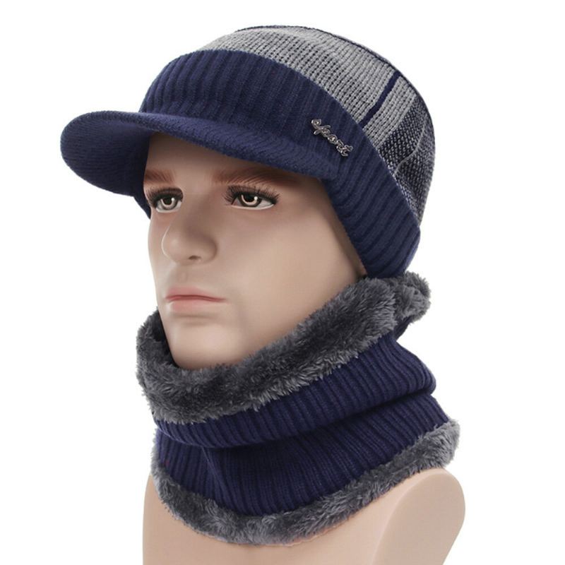 Unisex Katoen Outdoor Warm Pluche Winter Sjaals Gebreide Hoeden Platte Hoeden