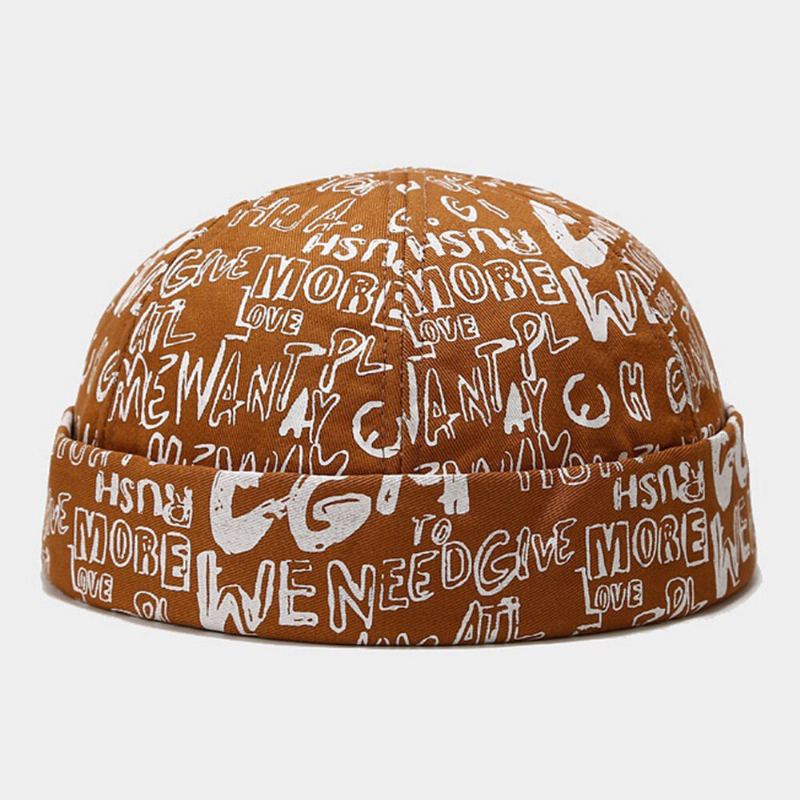 Unisex Katoen Overlay Letters Graffiti Print Trendy All-match Brimless Beanie Landlord Caps Skull Caps