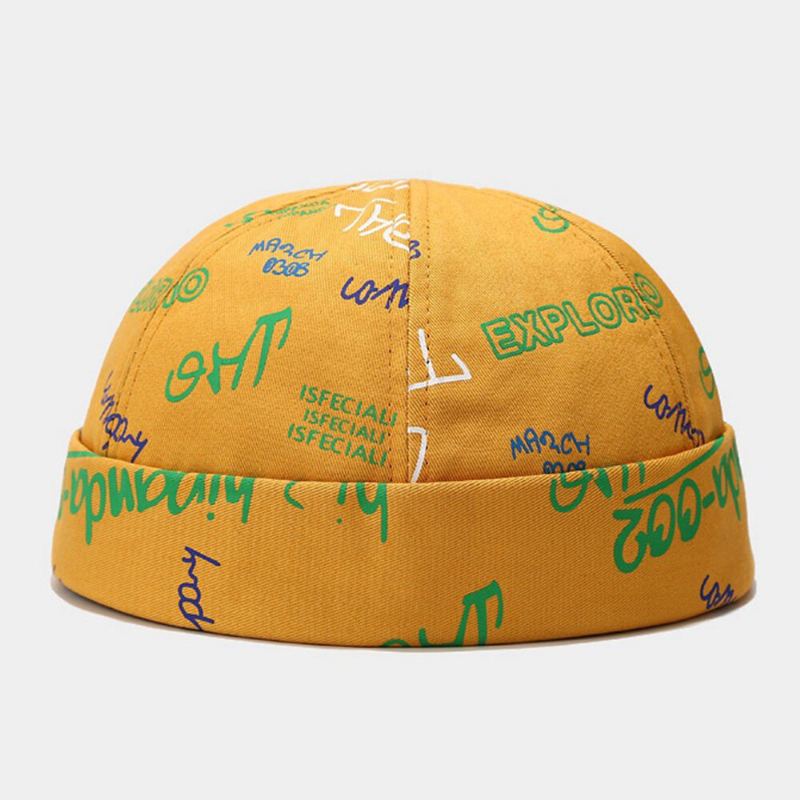 Unisex Katoen Overlay Letters Graffiti Print Trendy All-match Brimless Beanie Landlord Caps Skull Caps