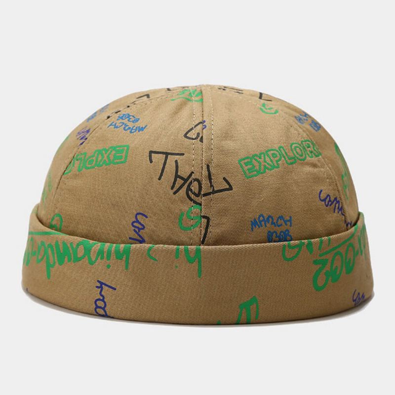 Unisex Katoen Overlay Letters Graffiti Print Trendy All-match Brimless Beanie Landlord Caps Skull Caps