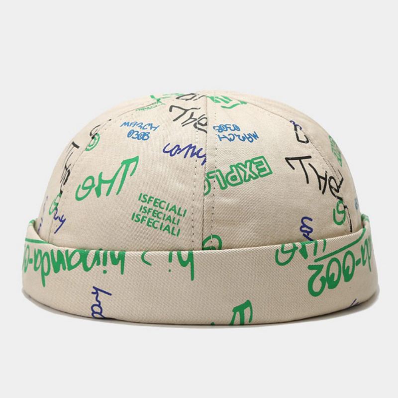 Unisex Katoen Overlay Letters Graffiti Print Trendy All-match Brimless Beanie Landlord Caps Skull Caps