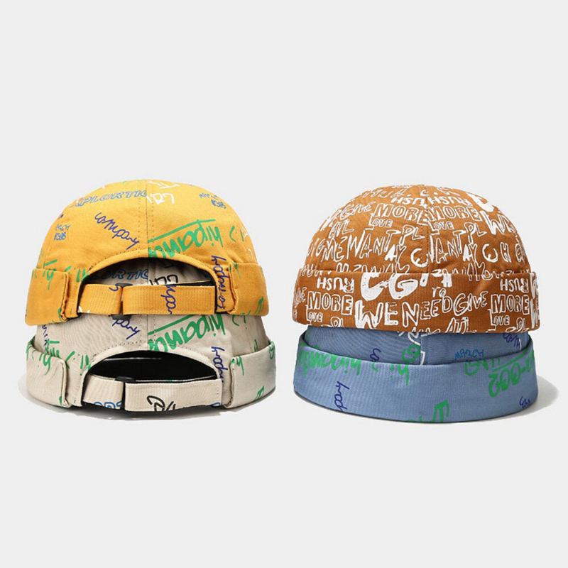 Unisex Katoen Overlay Letters Graffiti Print Trendy All-match Brimless Beanie Landlord Caps Skull Caps