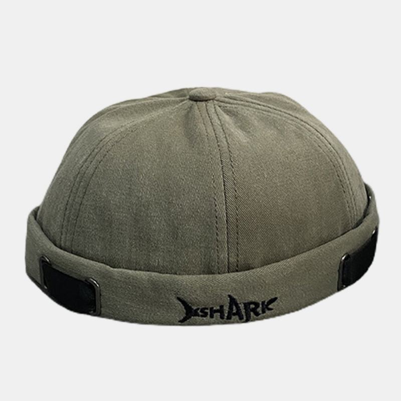 Unisex Katoen Shark-letter Geborduurd Zonnescherm Brimless Beanie Landlord Cap Skull Cap
