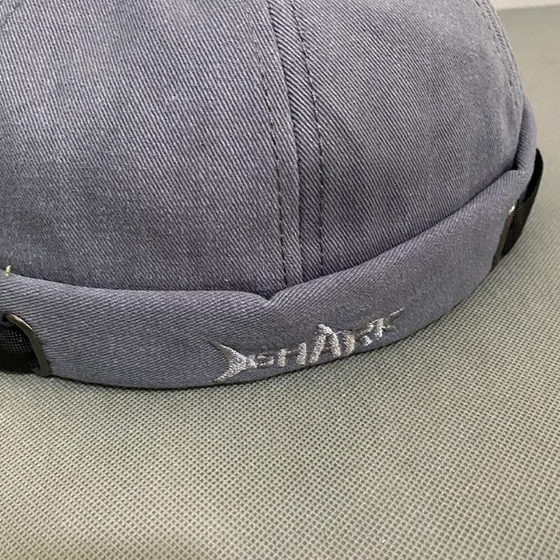 Unisex Katoen Shark-letter Geborduurd Zonnescherm Brimless Beanie Landlord Cap Skull Cap