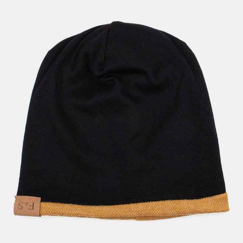 Unisex Kunstmatige Kasjmier Lederen Label Beanie Hoed Mode Toevallige Warme Elastische Verstelbare Gebreide Muts