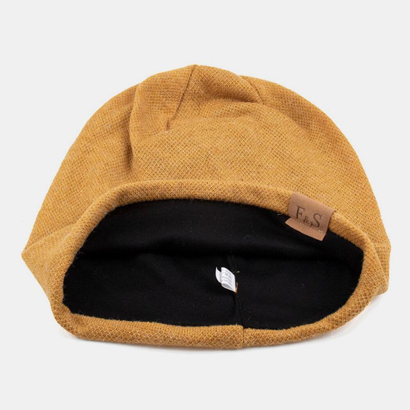 Unisex Kunstmatige Kasjmier Lederen Label Beanie Hoed Mode Toevallige Warme Elastische Verstelbare Gebreide Muts