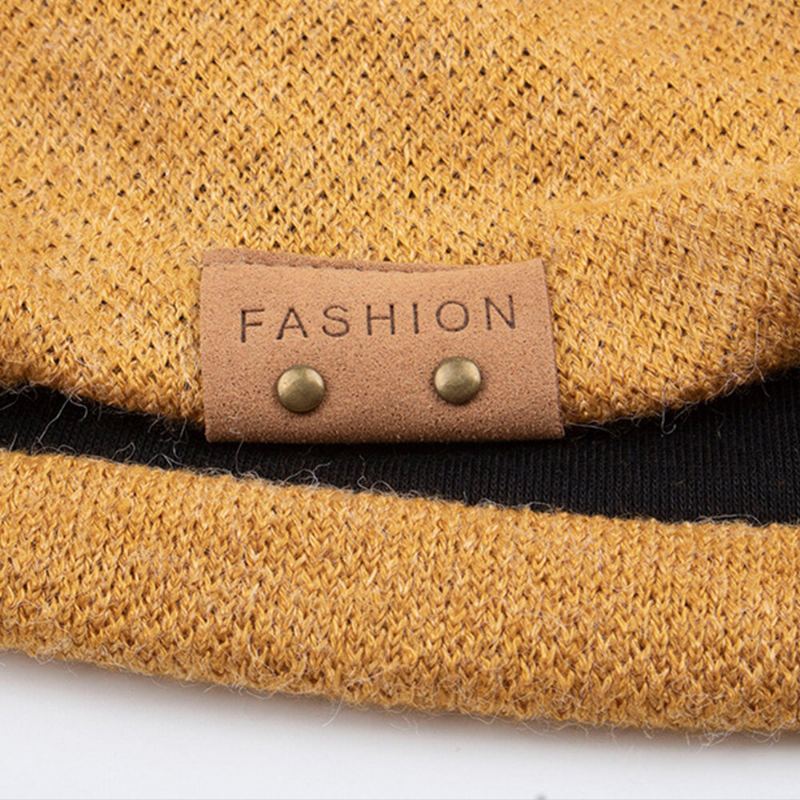 Unisex Kunstmatige Kasjmier Lederen Label Beanie Hoed Mode Toevallige Warme Elastische Verstelbare Gebreide Muts