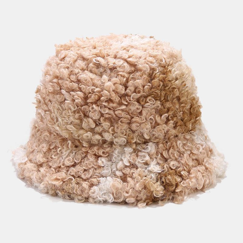 Unisex Lamswol Kleurrijke Tie-dye Bucket Hat Winter Outdoor Koude Bescherming Winddicht Warme Muts