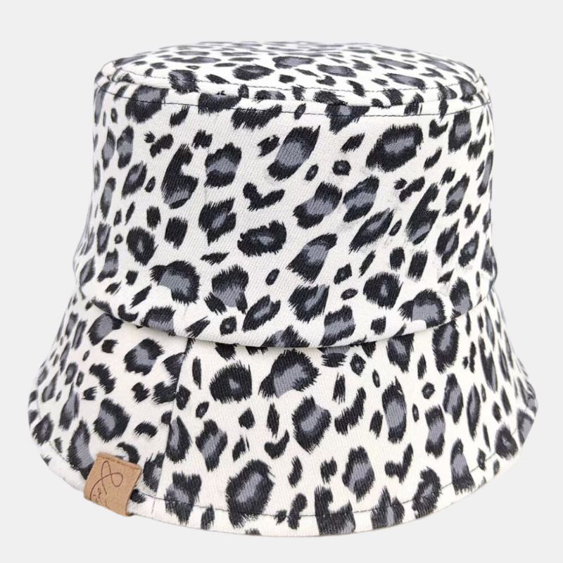 Unisex Polyester Katoen Overlay Luipaard Patroon Letter Label All-match Zonnescherm Emmer Hoed