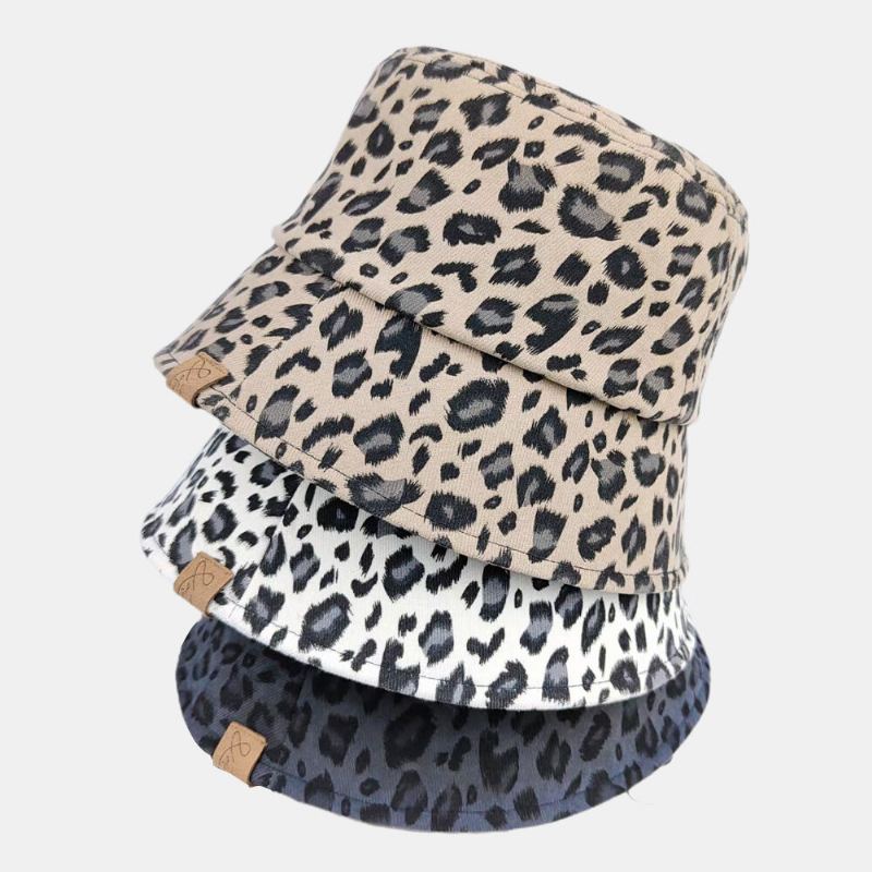 Unisex Polyester Katoen Overlay Luipaard Patroon Letter Label All-match Zonnescherm Emmer Hoed