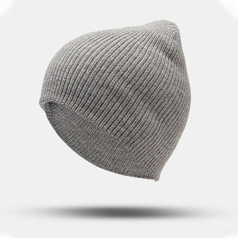 Unisex Wollen Patch Beanie Muts Effen Kleur Mode Verstelbare Gebreide Muts