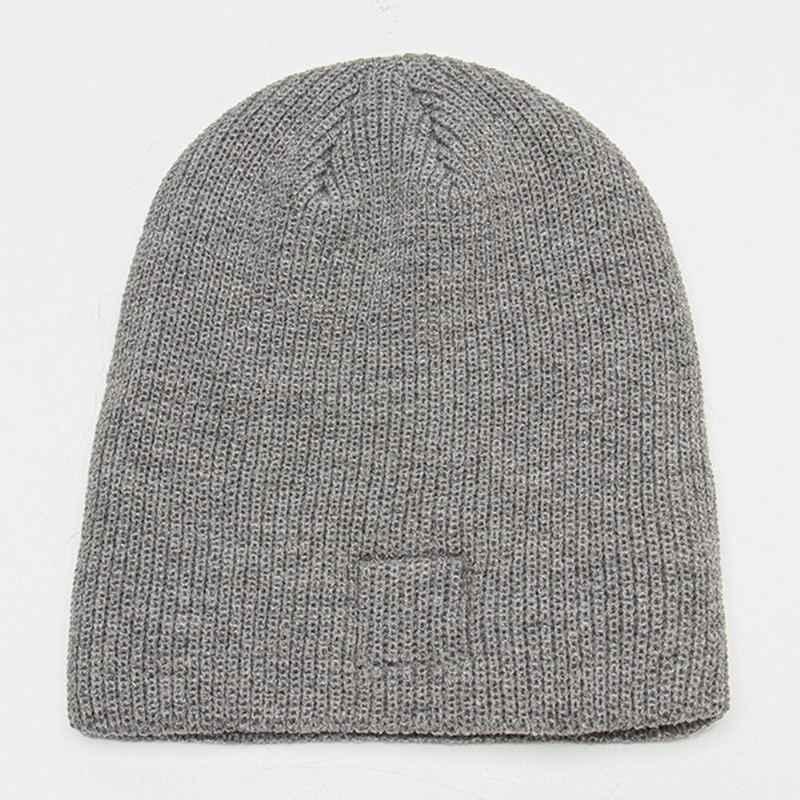 Unisex Wollen Patch Beanie Muts Effen Kleur Mode Verstelbare Gebreide Muts