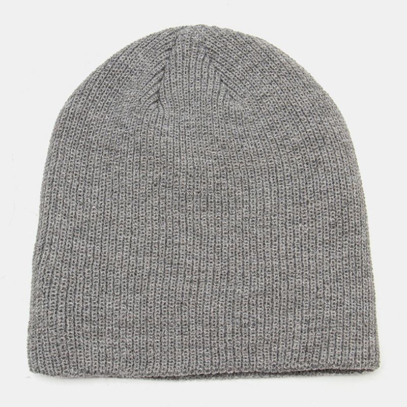 Unisex Wollen Patch Beanie Muts Effen Kleur Mode Verstelbare Gebreide Muts