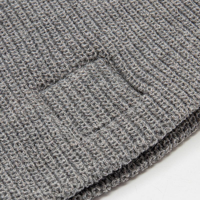 Unisex Wollen Patch Beanie Muts Effen Kleur Mode Verstelbare Gebreide Muts