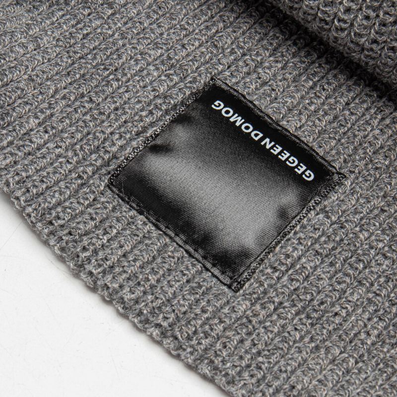 Unisex Wollen Patch Beanie Muts Effen Kleur Mode Verstelbare Gebreide Muts